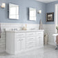 PALACE 72"W x 34"H Pure White Vanity with Carrara Quartz Countertop + Faucets (F2-0009), Chrome Finish Hardware