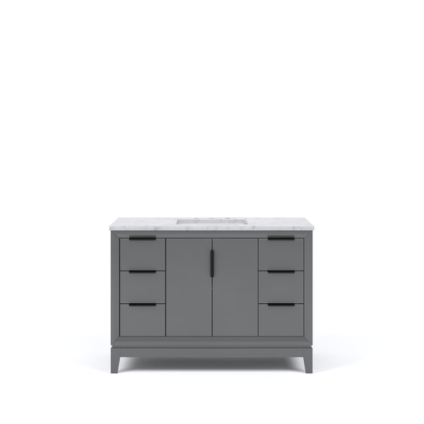 ELIZABETH 48W x 34.25H Cashmere Gray Single-Sink Vanity with Carrara White Marble Countertop