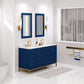 BRISTOL 60"W x 34"H Monarch Blue Double-Sink Vanity with Carrara White Marble Countertop + Satin Gold Hook Faucets