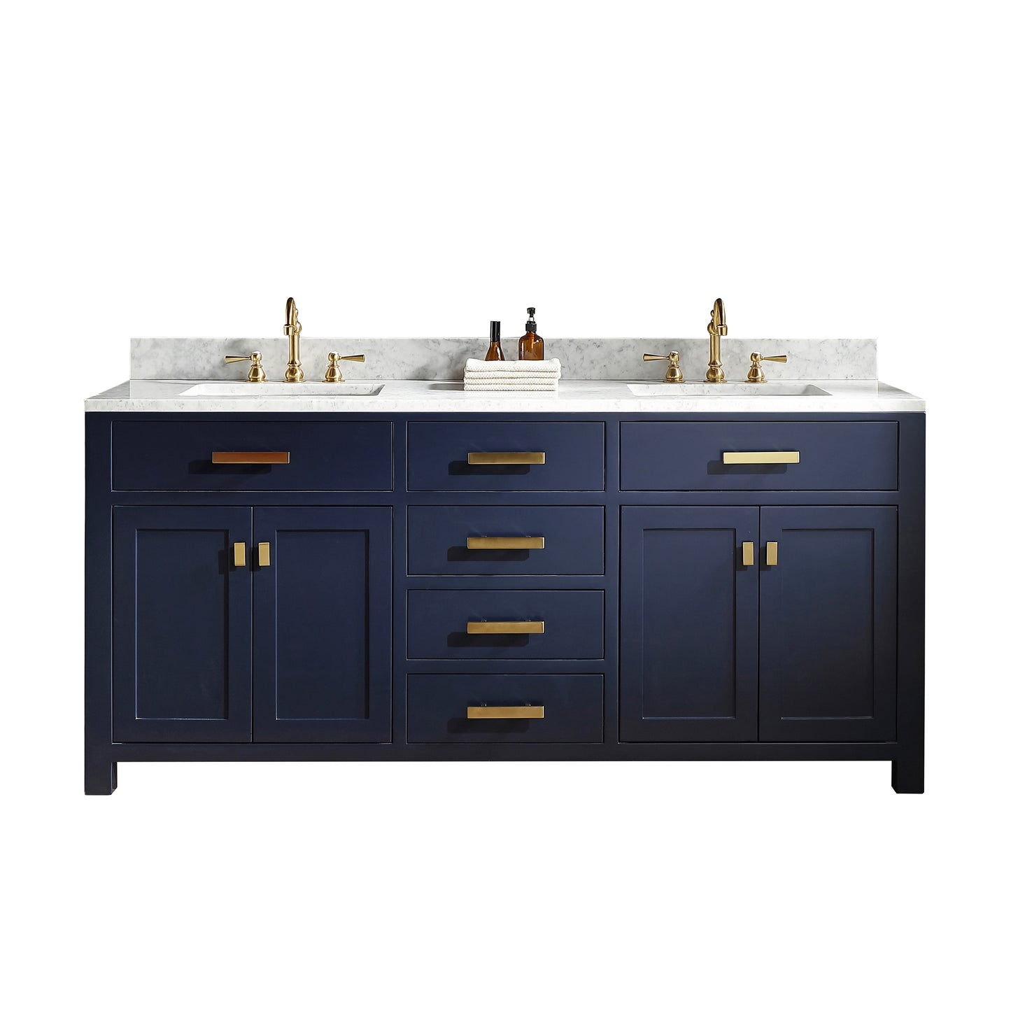 MADISON 72"W x 34"H Monarch Blue Double-Sink Vanity with Carrara White Marble Countertop