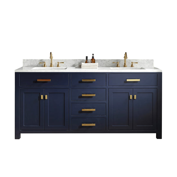 MADISON 72W x 34H Monarch Blue Double-Sink Vanity with Carrara White Marble Countertop