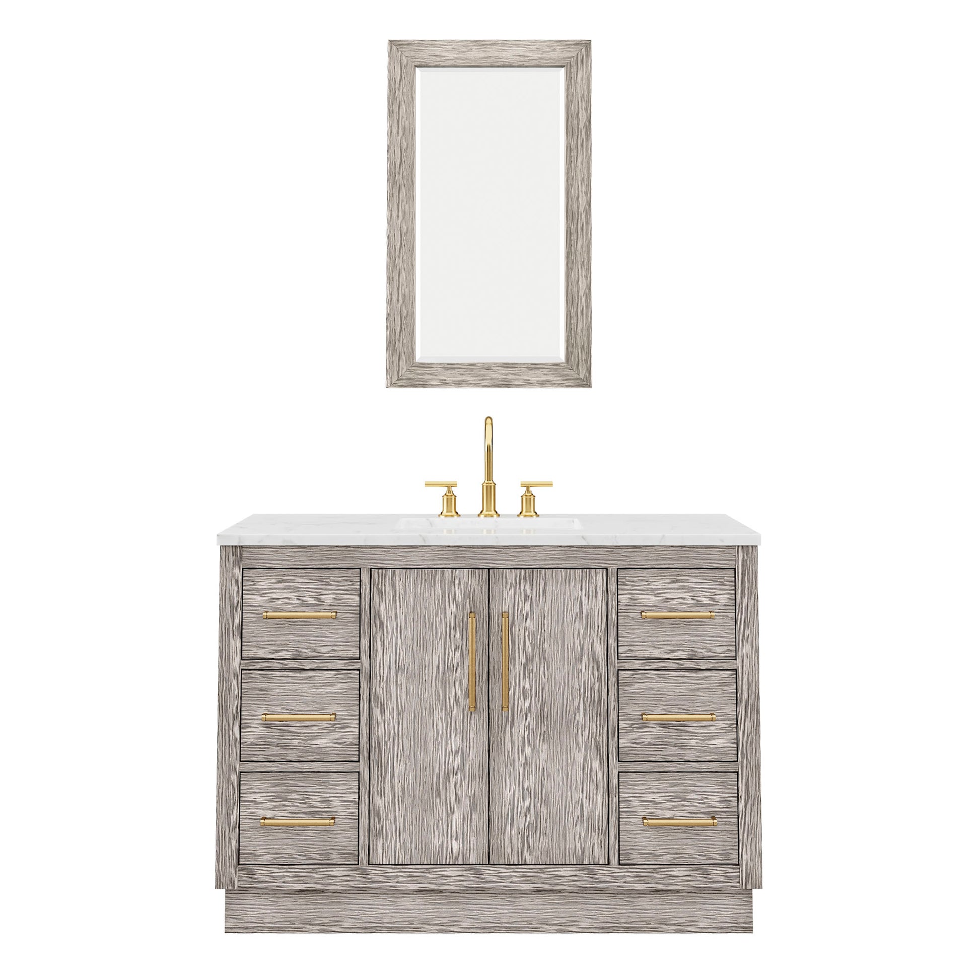 HUGO 48"W x 34.3"H Gray Oak Single-Sink Vanity with Carrara White Marble Countertop + Mirror