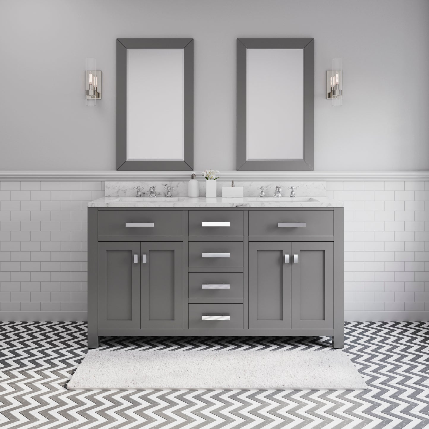 MADISON 60"W x 34"H Cashmere Gray Double-Sink Vanity + Mirrors