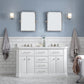 PALACE 60"W x 34"H Pure White Vanity with Carrara Quartz Countertop + Faucets (F2-0009), Polished Nickel Finish Hardware