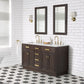 CHESTNUT 60"W x 34.2"H Brown Oak Double-Sink Vanity with Carrara White Marble Countertop + Faucets