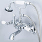 Vintage Classic Adjustable Center Wall Mount Tub Faucet With Swivel Wall Connector & Handheld Shower in Chrome Finish, With Porcelain Lever Handles Without labels