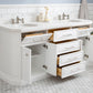 PALACE 72"W x 34"H Pure White Vanity with Carrara Quartz Countertop + Faucets (F2-0013), Polished Nickel Finish Hardware