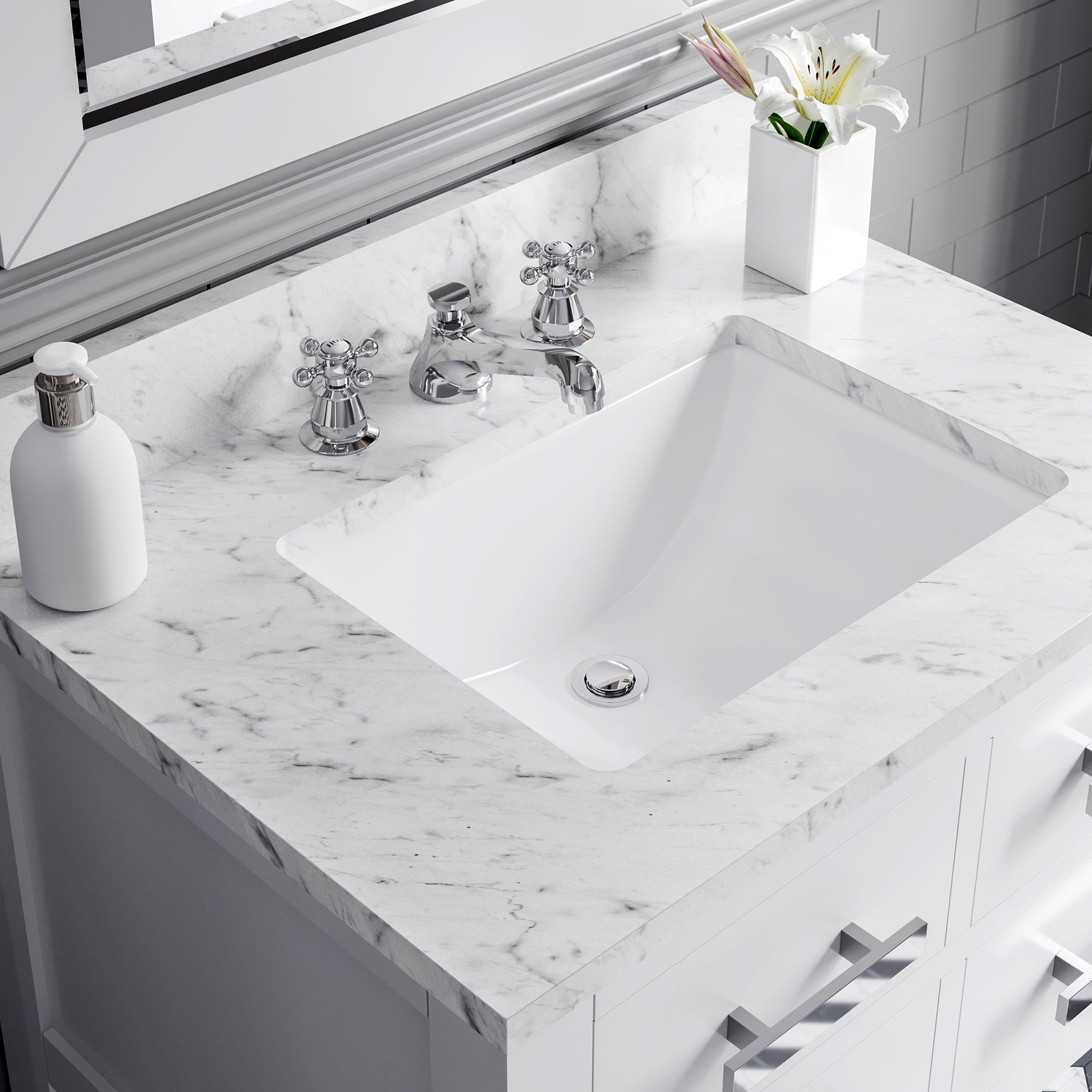 MADALYN 30"W x 34"H Pure White Single-Sink Vanity + Faucets