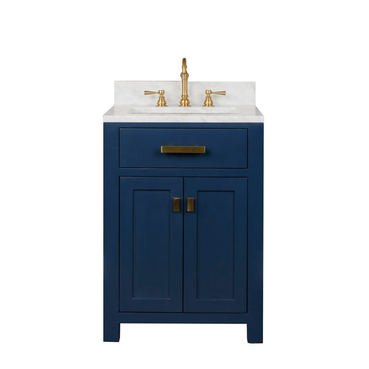 MADISON 24"W x 34"H Monarch Blue Single-Sink Vanity with Carrara White Marble Countertop + Faucets (F2-0012-06-TL)