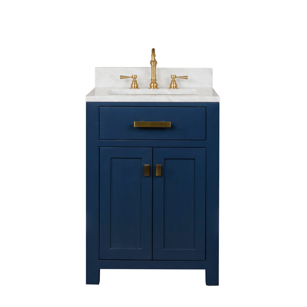 MADISON 24W x 34H Monarch Blue Single-Sink Vanity with Carrara White Marble Countertop + Faucets (F2-0012-06-TL)