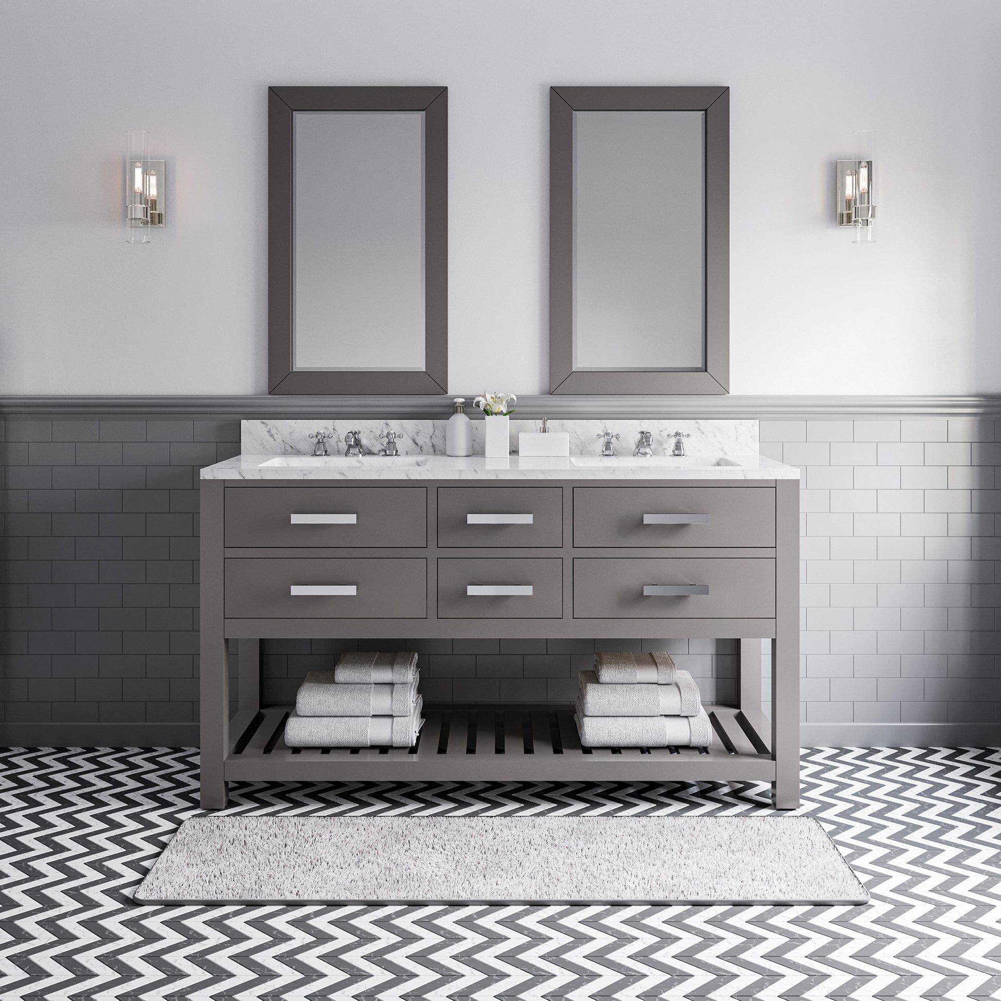 MADALYN 60"W x 34"H Cashmere Gray Double-Sink Vanity + Faucets