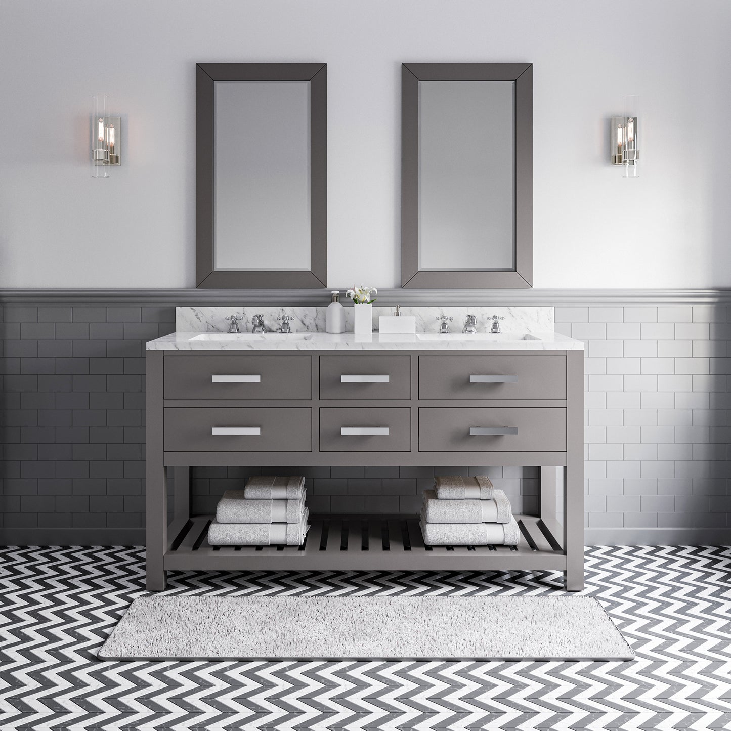 MADALYN 60"W x 34"H Cashmere Gray Double-Sink Vanity + Faucets