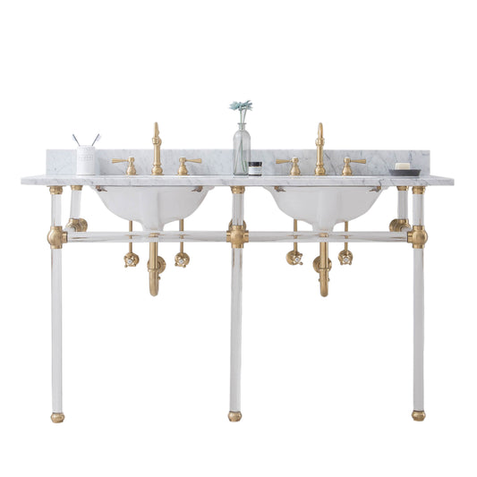 EMPIRE 60"W x 34"H  Double Washstand , P-Trap, Countertop with Sink, and F2-0012 Faucet included, in Satin Gold Finish