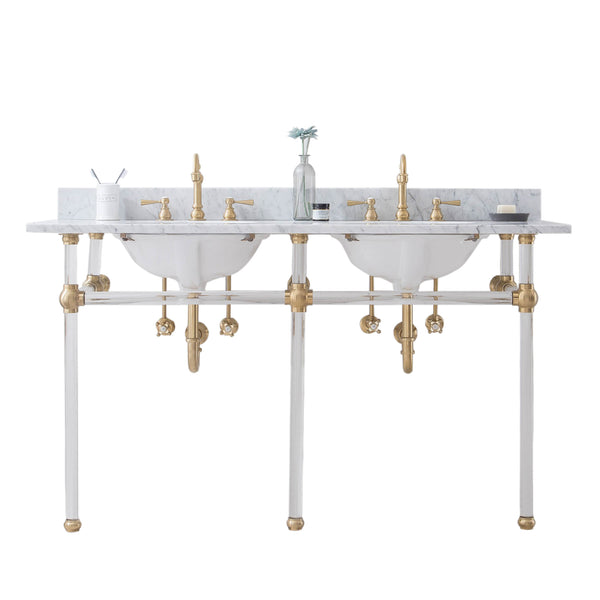 EMPIRE 60W x 34H  Double Washstand , P-Trap, Countertop with Sink, and F2-0012 Faucet included, in Satin Gold Finish