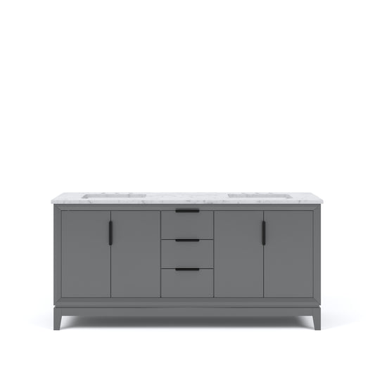 ELIZABETH 72"W x 34.25"H Cashmere Gray Double-Sink Vanity with Carrara White Marble Countertop