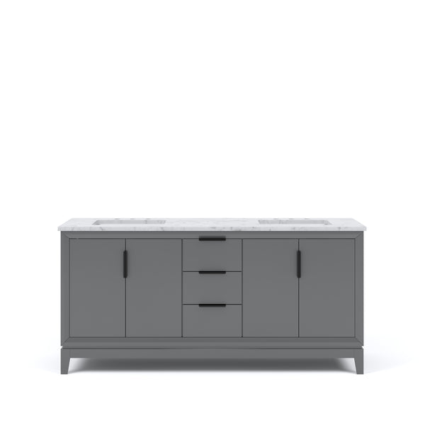 ELIZABETH 72W x 34.25H Cashmere Gray Double-Sink Vanity with Carrara White Marble Countertop