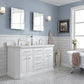 PALACE 60"W x 34"H Pure White Vanity with Carrara Quartz Countertop + Faucets (F2-0012), Chrome Finish Hardware