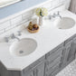 PALACE 60"W x 34"H Cashmere Gray Vanity with Carrara Quartz Countertop + Faucets (F2-0009), Chrome Finish Hardware