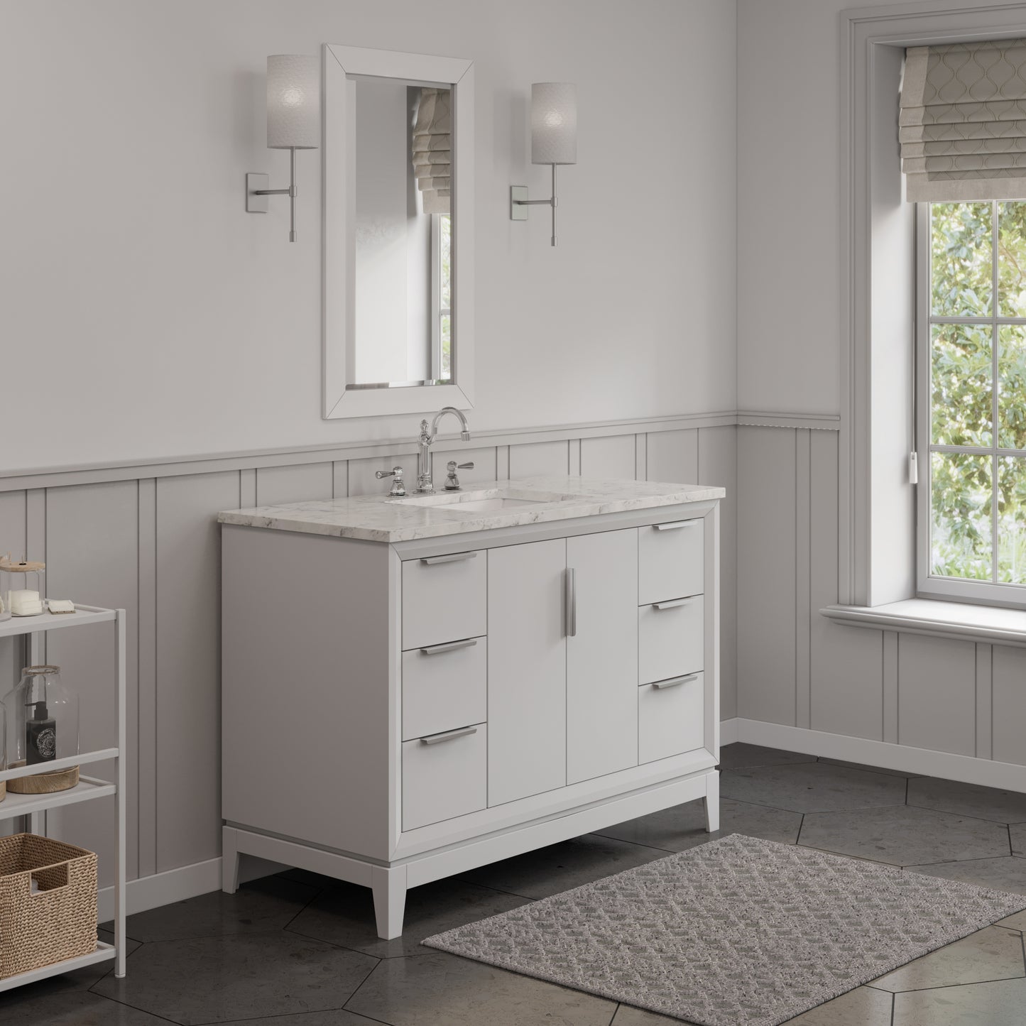 ELIZABETH 48"W x 34.25"H Pure White Single-Sink Vanity with Carrara White Marble Countertop