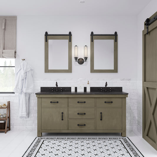 ABERDEEN 72"W x 34"H Grizzle Gray Double-Sink Vanity with Blue Limestone Countertop + Mirror