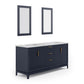 ELIZABETH 72"W x 34.25"H Monarch Blue Double-Sink Vanity with Carrara White Marble Countertop + Mirror