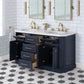 PALACE 60"W x 34"H Monarch Blue Double-Sink Vanity with White Quartz Countertop + Faucets (Hook Faucets)