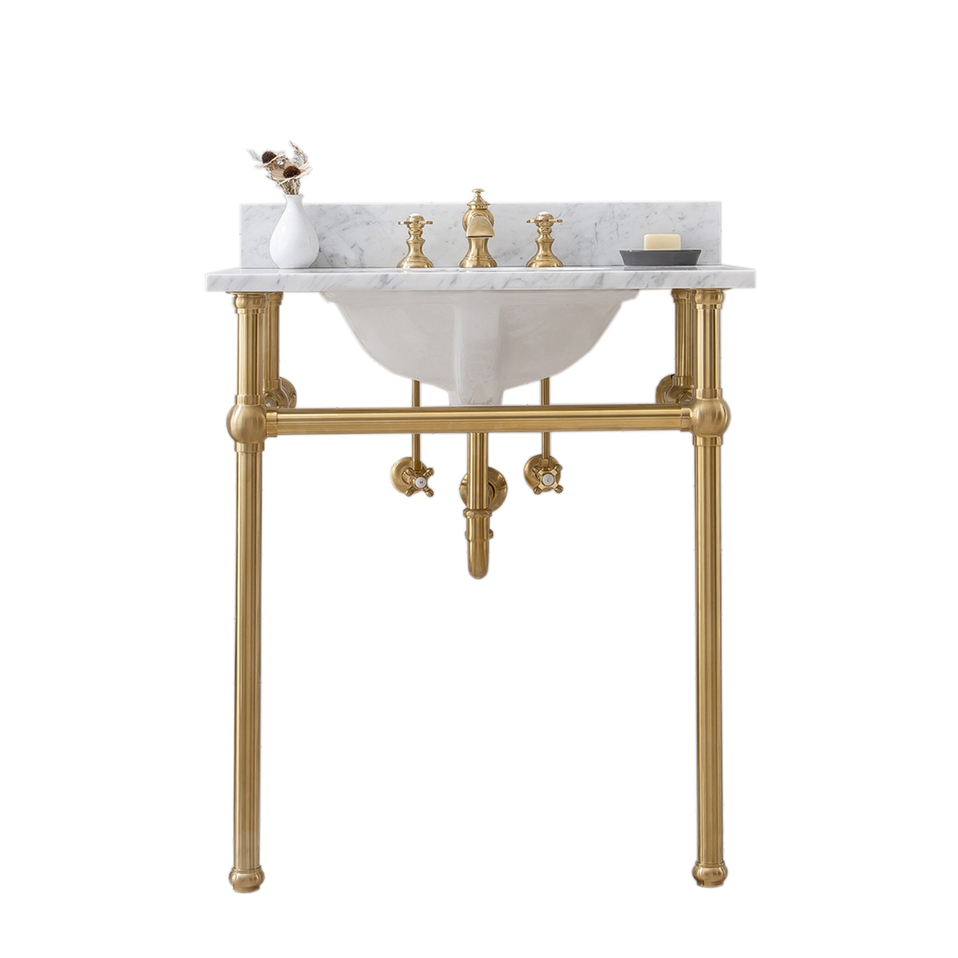 EMBASSY 30"W x 34"H  Single Washstand , P-Trap, Countertop with Sink, and F2-0013 Faucet included, in Satin Gold Finish