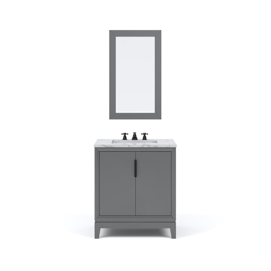 ELIZABETH 30"W x 34.25"H Cashmere Gray Single-Sink Vanity with Carrara White Marble Countertop + Faucets & Mirror (F2-0009-03-BX)