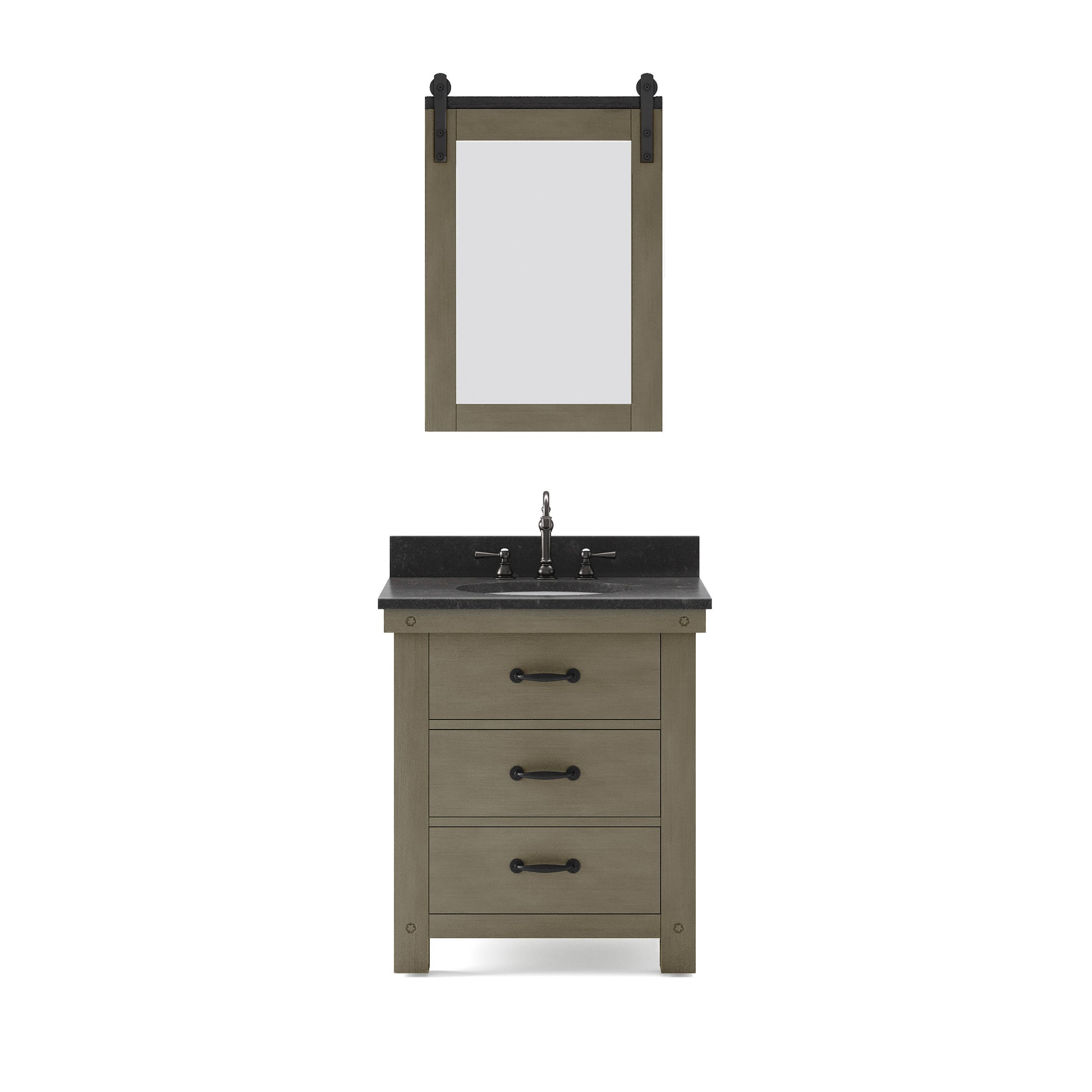 ABERDEEN 30"W x 34"H Grizzle Gray Single-Sink Vanity with Blue Limestone Countertop + Hook Faucet and Mirror