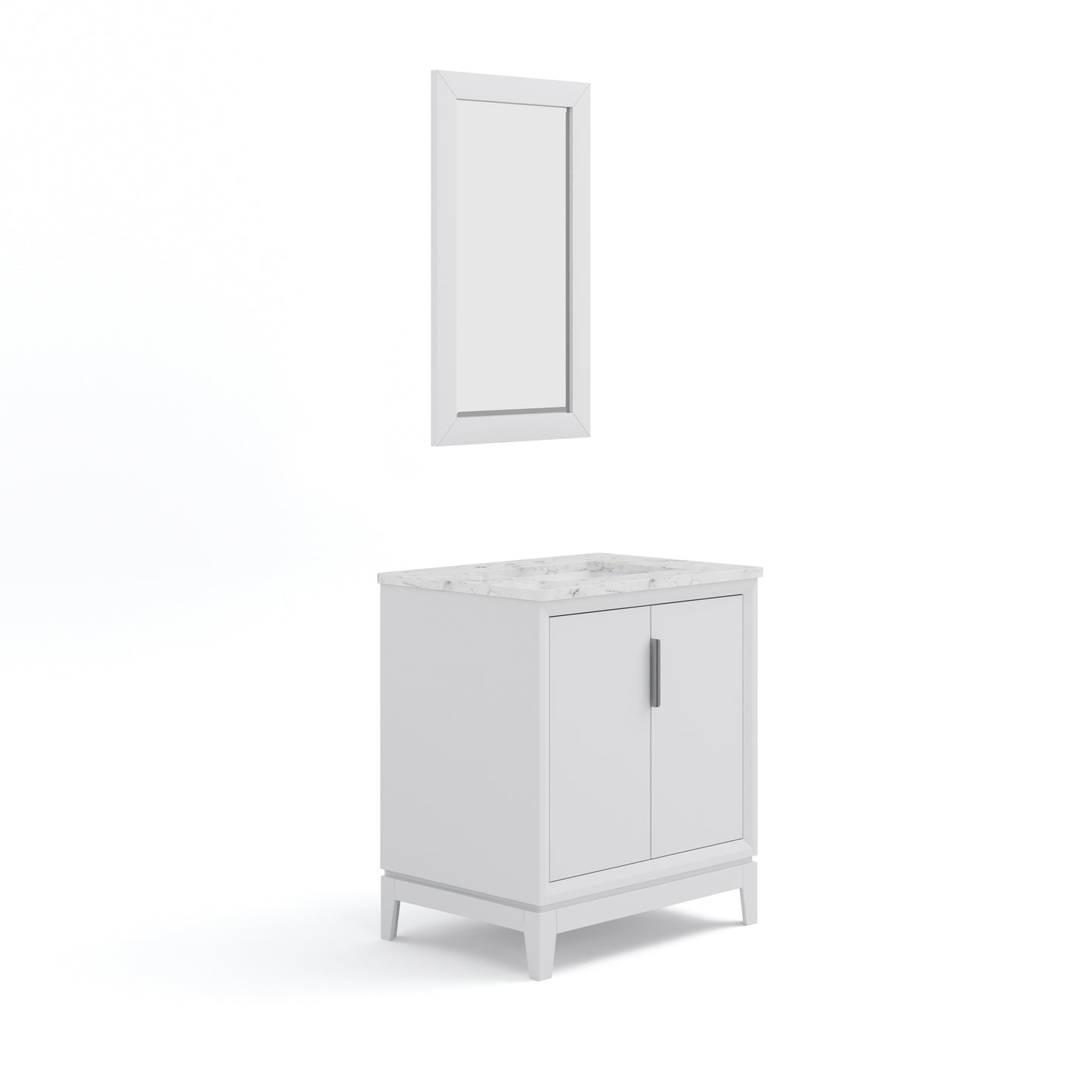 ELIZABETH 30"W x 34.25"H Pure White Single-Sink Vanity with Carrara White Marble Countertop + Mirror