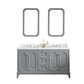 QUEEN 60"W x 34"H Cashmere Gray Double-Sink Vanity with Carrara Quartz Countertop + Faucets & Mirror (F2-0009-01-BX)