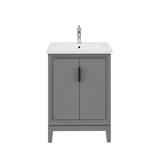 ELISE 24.5"W x 34.5"H Cashmere Gray Integrated Ceramic Sink Vanity + Modern Single Faucet