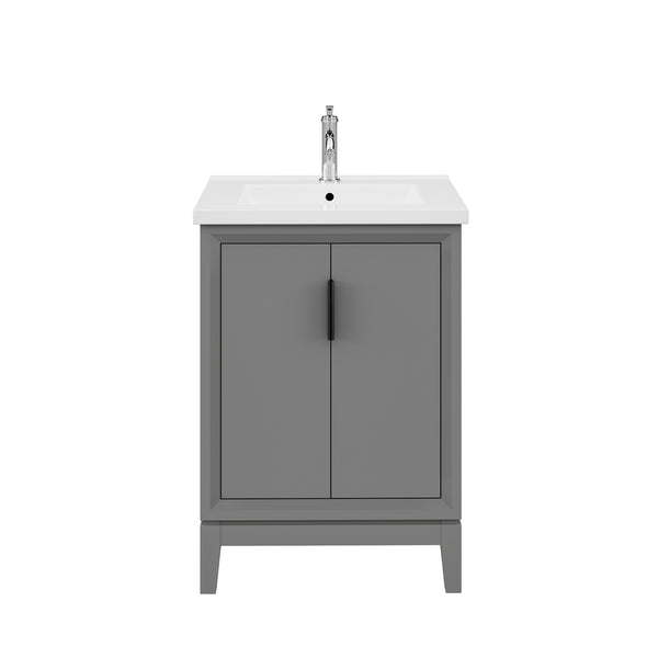 ELISE 24.5W x 34.5H Cashmere Gray Integrated Ceramic Sink Vanity + Modern Single Faucet