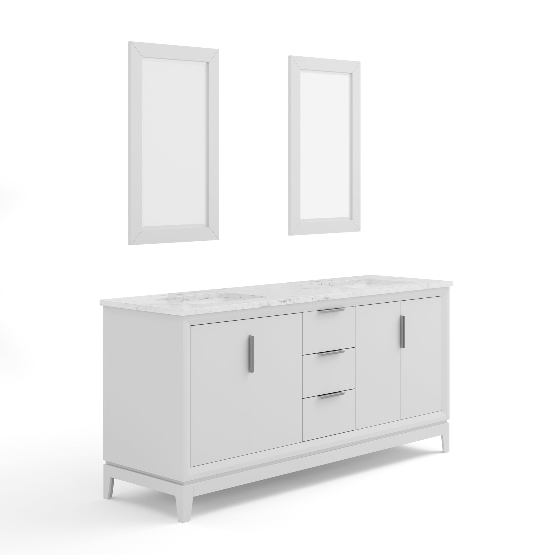 ELIZABETH 72"W x 34.25"H Pure White Double-Sink Vanity with Carrara White Marble Countertop + Mirror