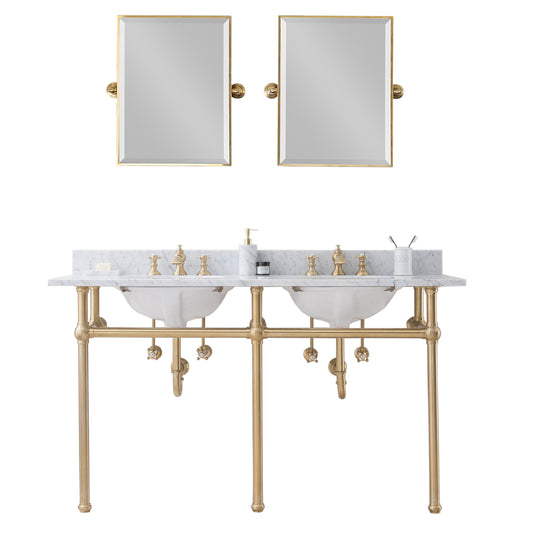 EMBASSY 60"W x 34"H  Double Washstand , P-Trap, Countertop with Sink, F2-0013 Faucet and Mirror included, in Satin Gold Finish