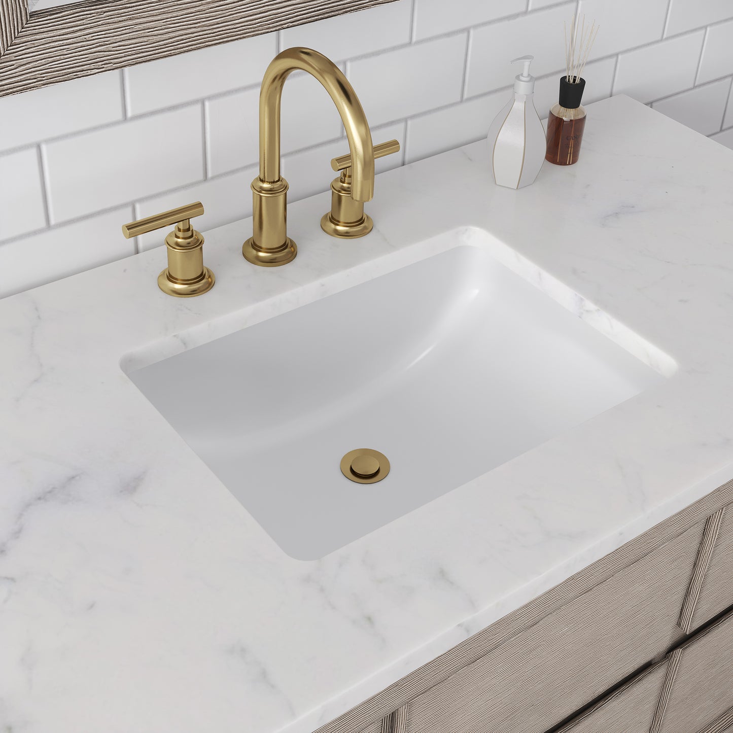 OAKMAN 72"W x 34.3"H Gray Oak Single-Sink Vanity with Carrara White Marble Countertop + Gold Faucets