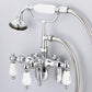 Vintage Classic Adjustable Center Wall Mount Tub Faucet With Down Spout, Swivel Wall Connector & Handheld Shower in Chrome Finish, With Porcelain Lever Handles, Hot And Cold Labels Included