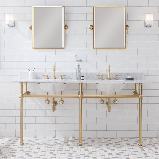 EMBASSY 72"W x 34"H  Double Washstand , P-Trap, Countertop with Sink, F2-0012 Faucet and Mirror included, in Satin Gold Finish