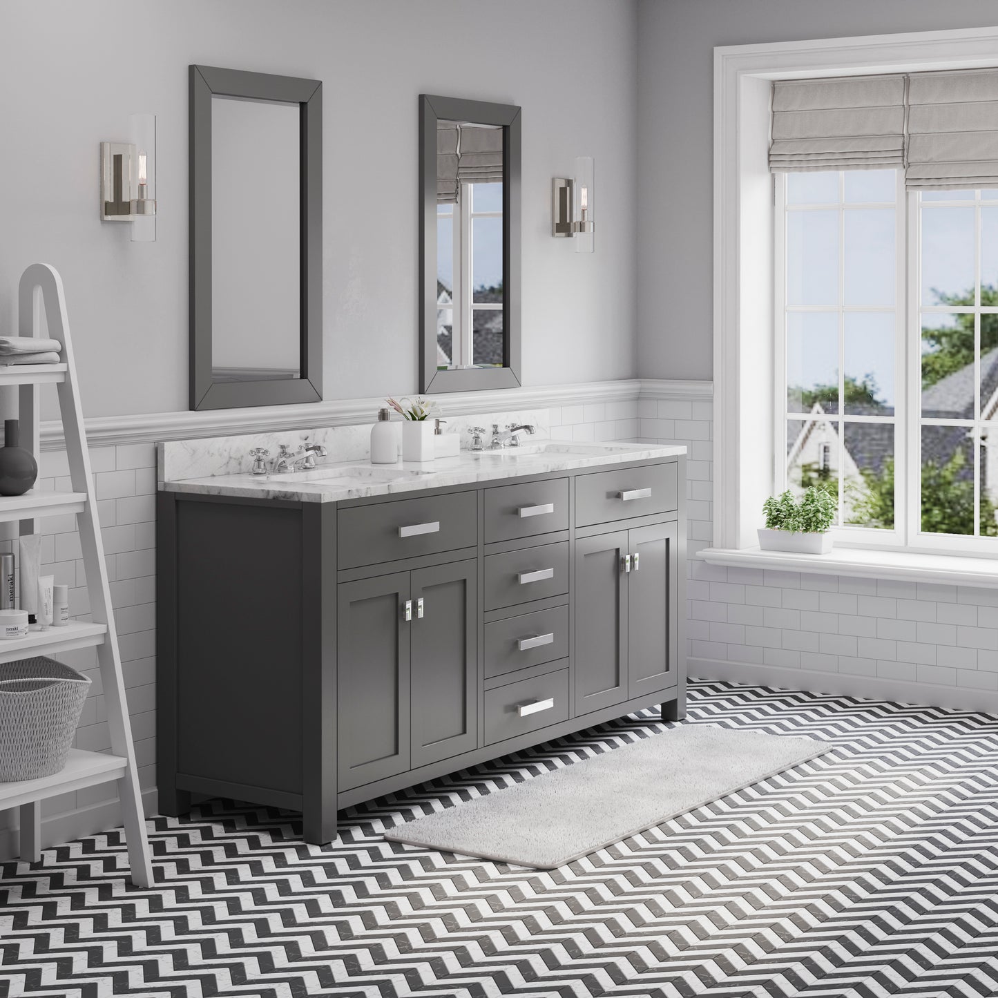 MADISON 72"W x 34"H Cashmere Gray Double-Sink Vanity + Faucets & Mirrors