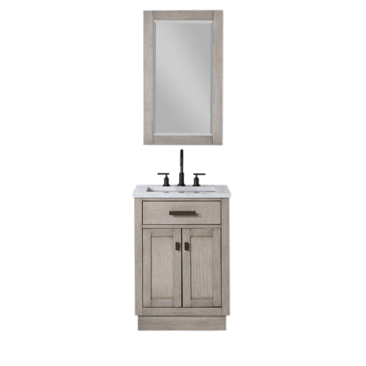 CHESTNUT 24"W x 34.2"H Gray Oak Single-Sink Vanity with Carrara White Marble Countertop + Faucet & Mirror