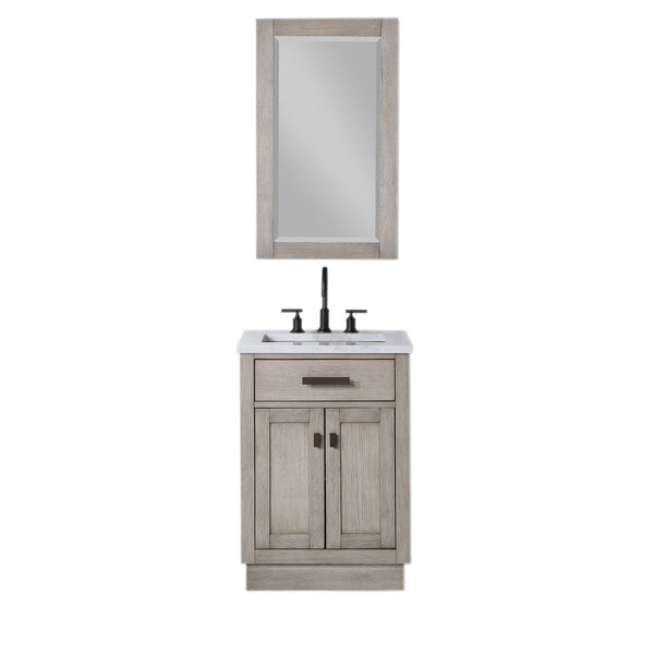 CHESTNUT 24W x 34.2H Gray Oak Single-Sink Vanity with Carrara White Marble Countertop + Faucet & Mirror