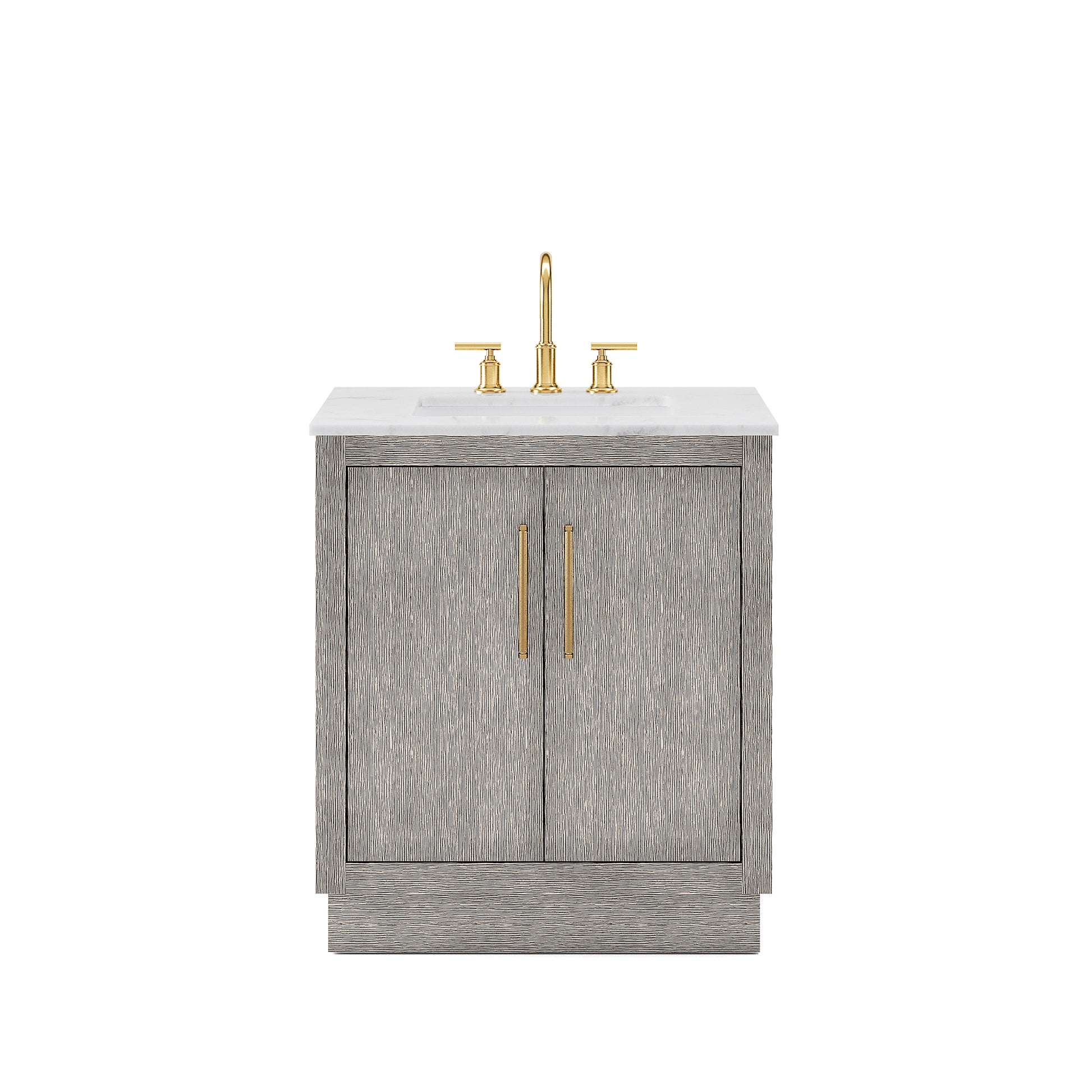 HUGO 30"W x 34.3"H Gray Oak Single-Sink Vanity with Carrara White Marble Countertop + Gooseneck Faucet