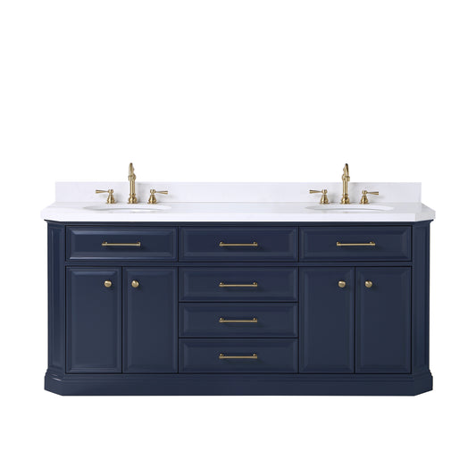 PALACE 72"W x 34.2"H Monarch Blue Double-Sink Vanity with White Quartz Countertop