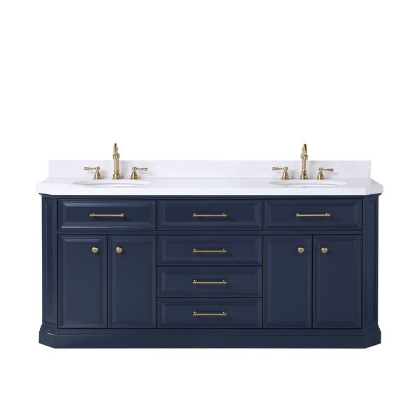 PALACE 72W x 34.2H Monarch Blue Double-Sink Vanity with White Quartz Countertop