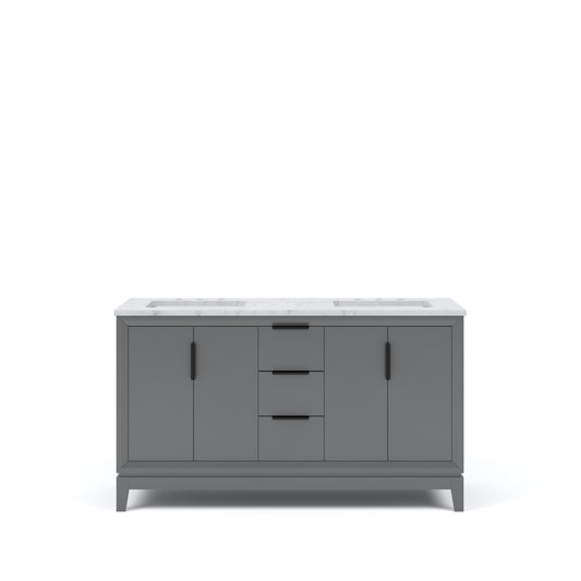 ELIZABETH 60"W x 34.25"H Cashmere Gray Double-Sink Vanity with Carrara White Marble Countertop