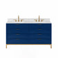 BRISTOL 60"W x 34"H Monarch Blue Double-Sink Vanity with Carrara White Marble Countertop