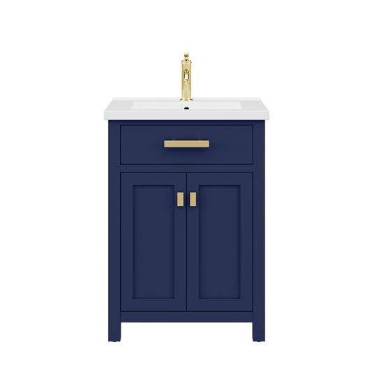 MYRA 24"W x 34"H Monarch Blue Integrated Ceramic Sink Vanity + Modern Single Faucet