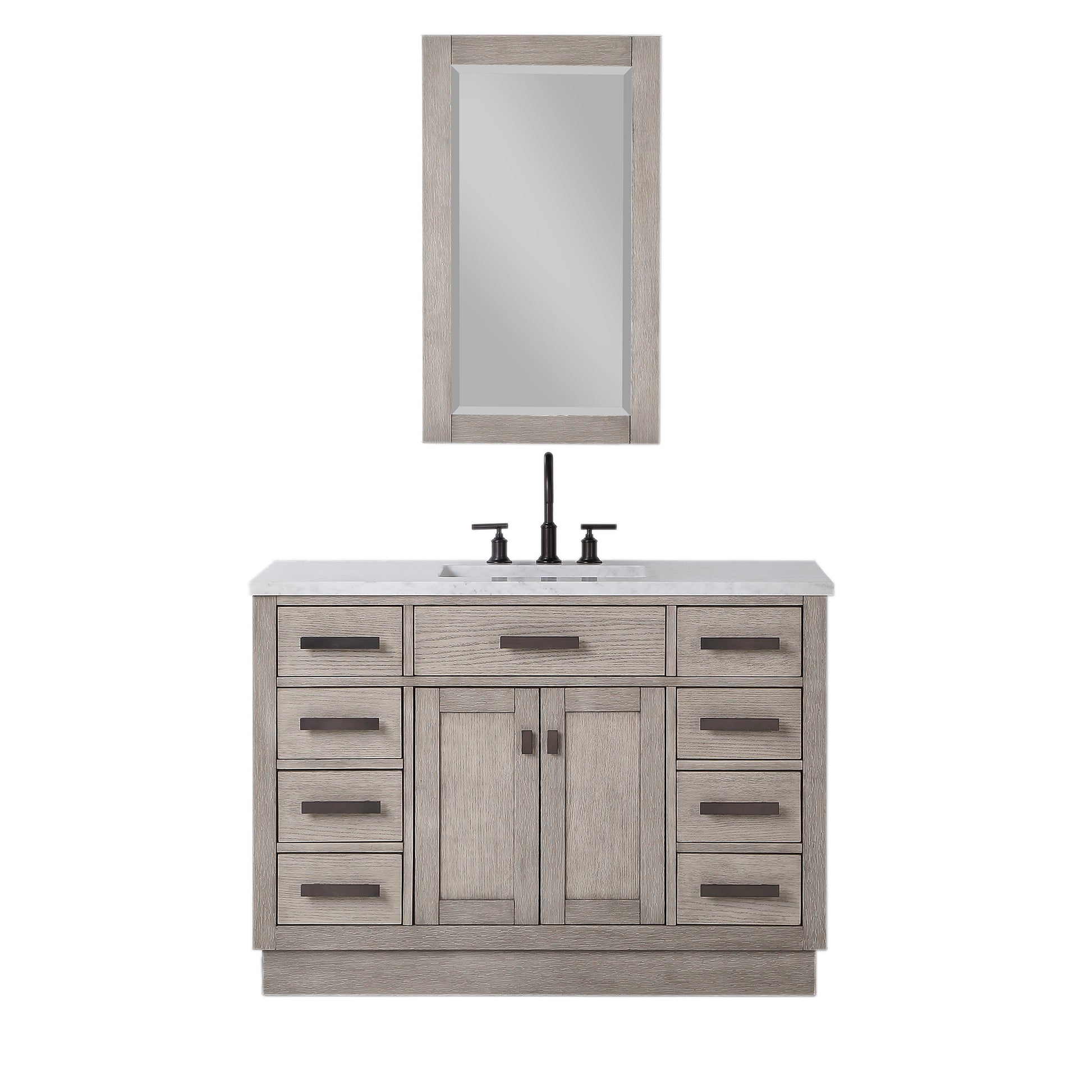 CHESTNUT 48"W x 34.2"H Gray Oak Single-Sink Vanity with Carrara White Marble Countertop + Faucet & Mirror