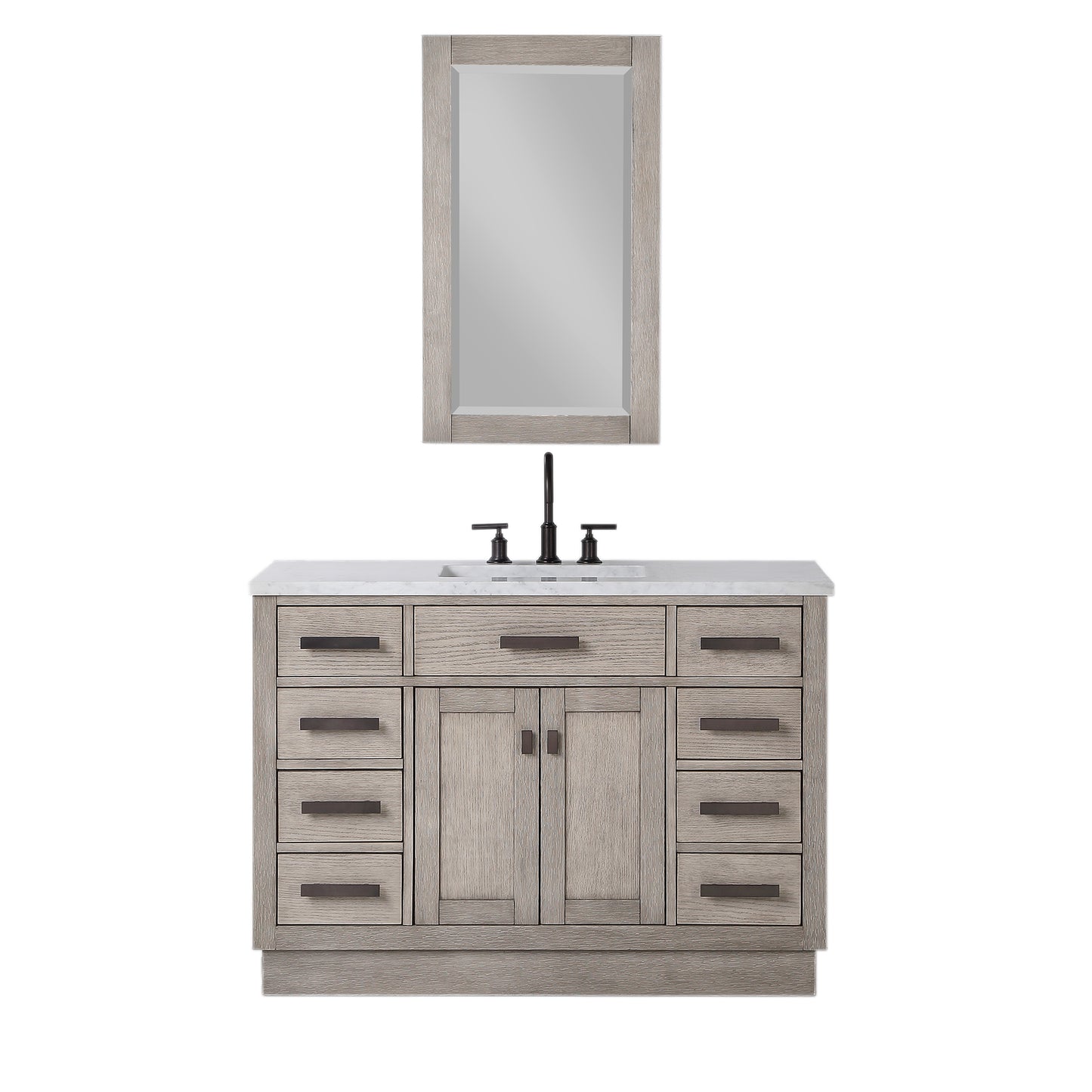 CHESTNUT 48"W x 34.2"H Gray Oak Single-Sink Vanity with Carrara White Marble Countertop + Faucet & Mirror