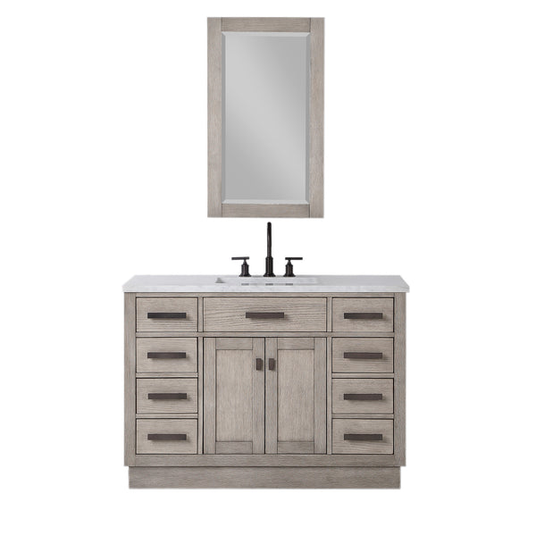 CHESTNUT 48W x 34.2H Gray Oak Single-Sink Vanity with Carrara White Marble Countertop + Faucet & Mirror